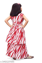 Red Queenpin Festive Collection A-line dhoti kurta set for girls, printed, sleeveless, above knee palazzos on display